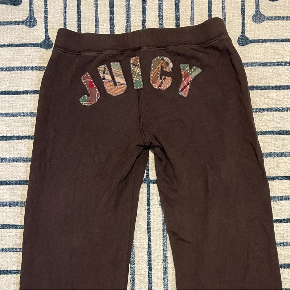 Vtg 2000s low-rise wide leg Juicy Couture butt logo pants Christmas plaid Small